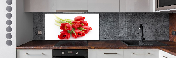 Glazen achterwand keuken Rode tulpen