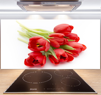 Glazen achterwand keuken Rode tulpen