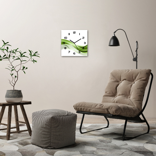 Vierkante glazen wandklok Groene golf