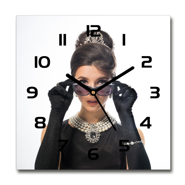 Vierkante glazen wandklok Vrouw met bril