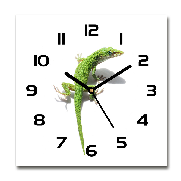 Vierkante glazen klok Groene hagedis