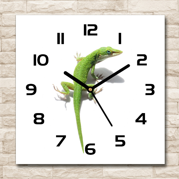 Zegar szklany kwadratowy Zielona jaszczurka