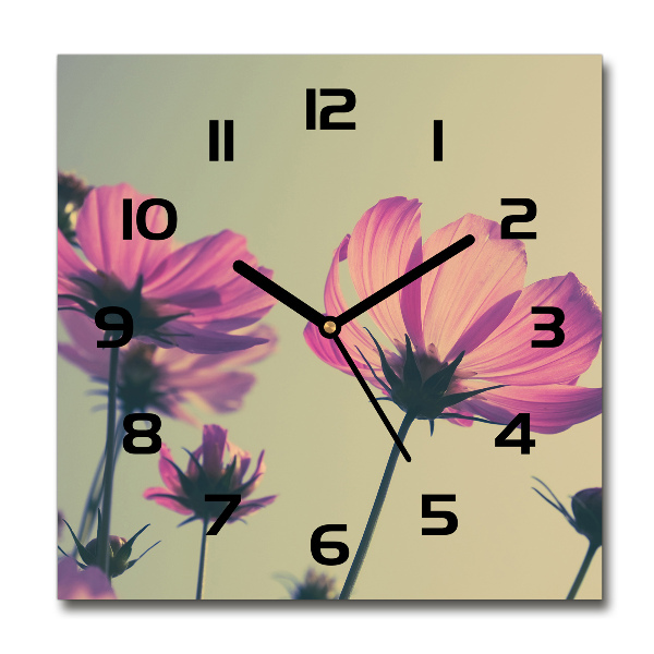 Vierkante glazen wandklok Roze bloemen
