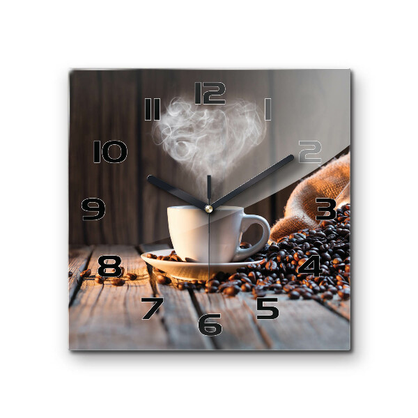 Vierkante glazen klok Een kopje koffie