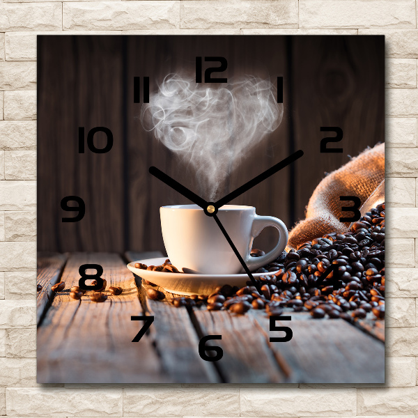Vierkante glazen klok Een kopje koffie