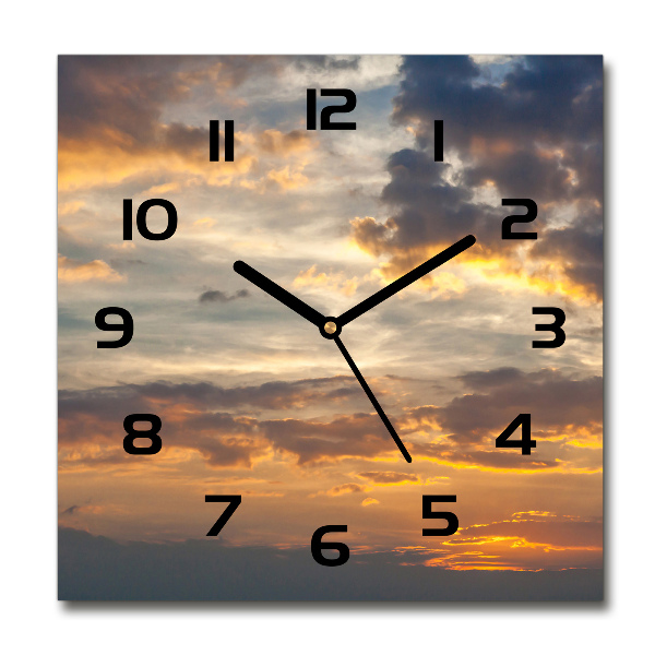 Vierkante glazen wandklok Zonsondergang