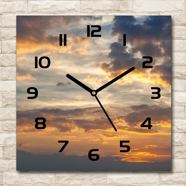 Vierkante glazen wandklok Zonsondergang