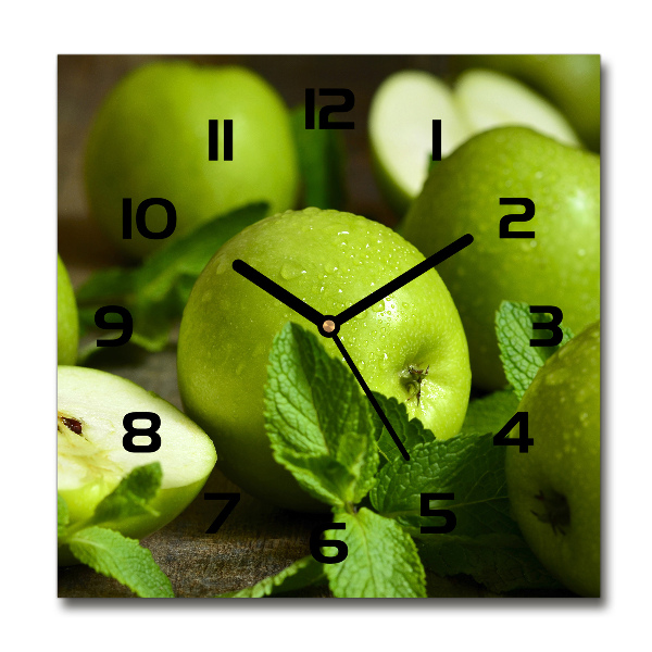 Vierkante glas klok Groene appels