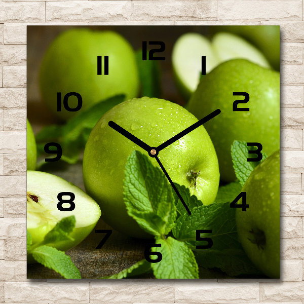 Vierkante glas klok Groene appels
