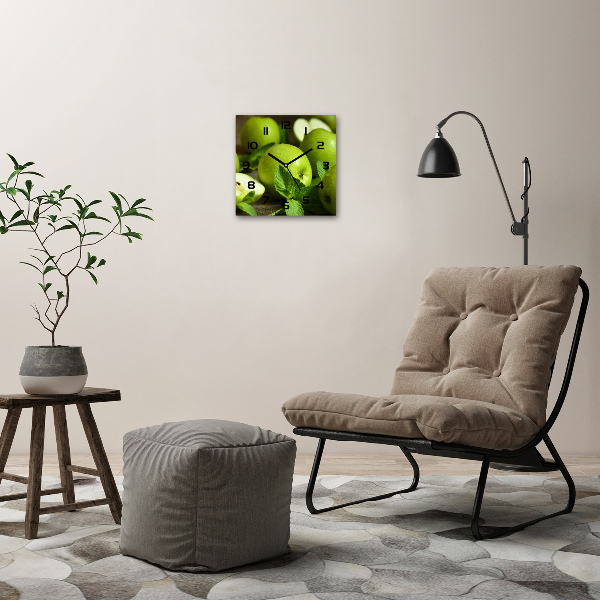 Vierkante glas klok Groene appels