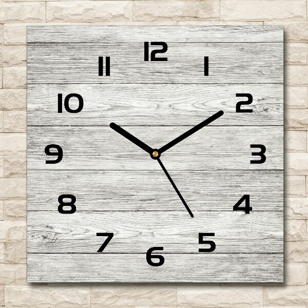 Zegar szklany kwadratowy Drewniane tło