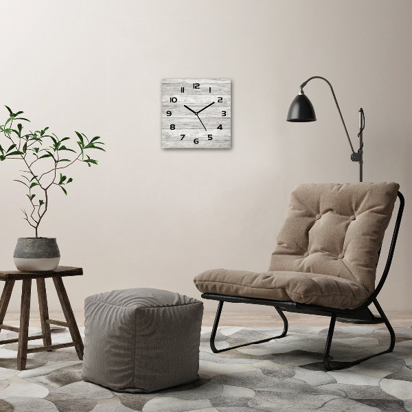 Vierkante glazen wandklok Houten achtergrond