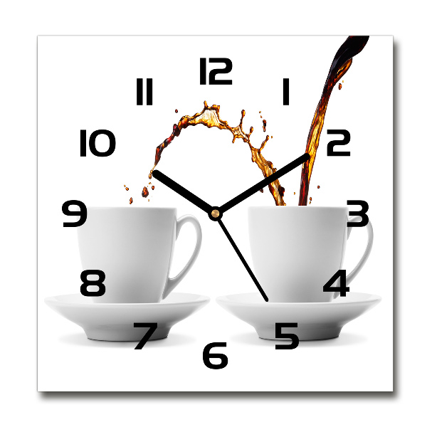 Vierkante glazen wandklok Koffie ingeschonken