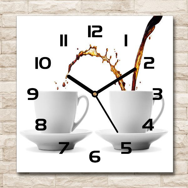 Vierkante glazen wandklok Koffie ingeschonken