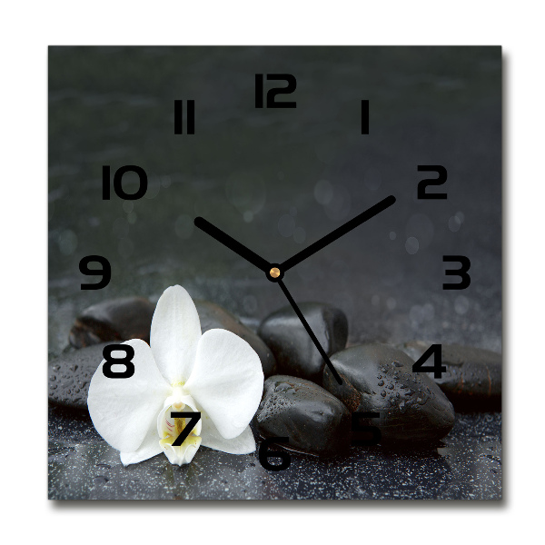 Vierkante glazen wandklok Orchidee