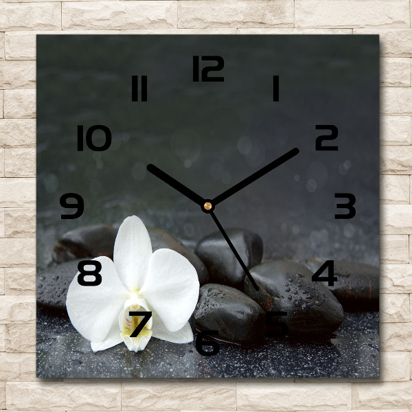Vierkante glazen wandklok Orchidee
