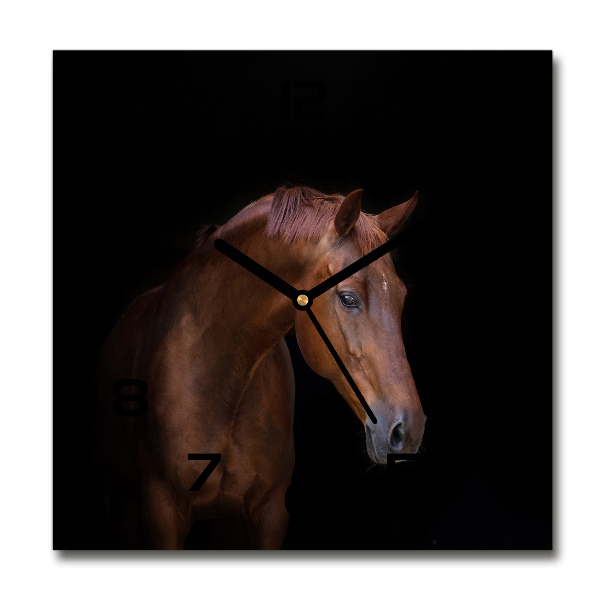 Vierkante glazen klok Bruin paard