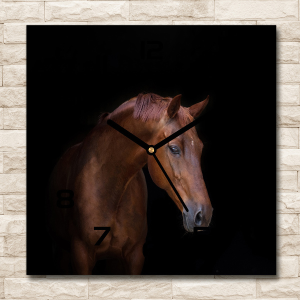 Vierkante glazen klok Bruin paard