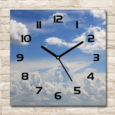 Vierkante glazen wandklok Wolken aan de hemel