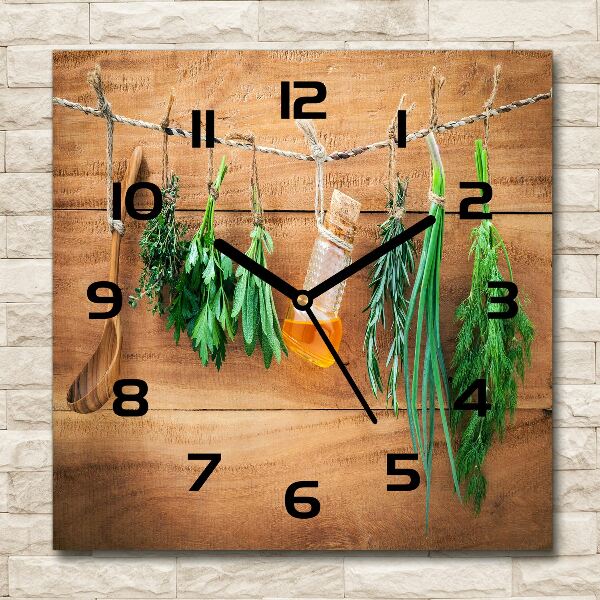 Zegar szklany kwadratowy Zioła na sznurku