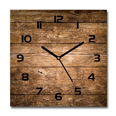 Vierkante glazen wandklok Houten achtergrond