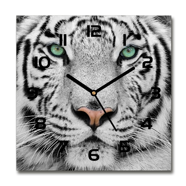 Vierkante glas klok Witte tijger