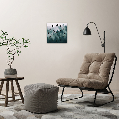 Vierkante glazen wandklok Mist boven het bos