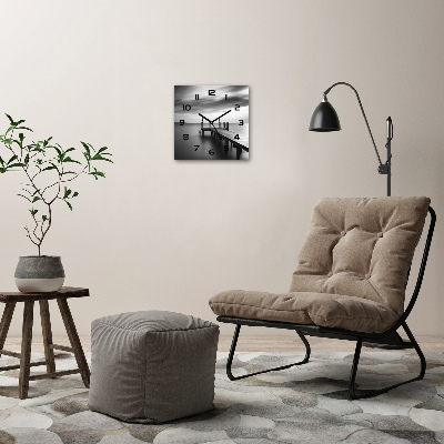 Vierkante glazen wandklok Steiger aan het meer