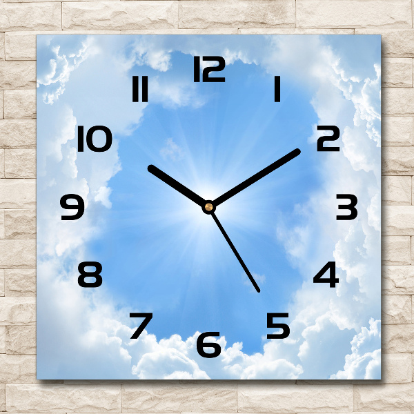 Vierkante glazen wandklok Wolken aan de hemel