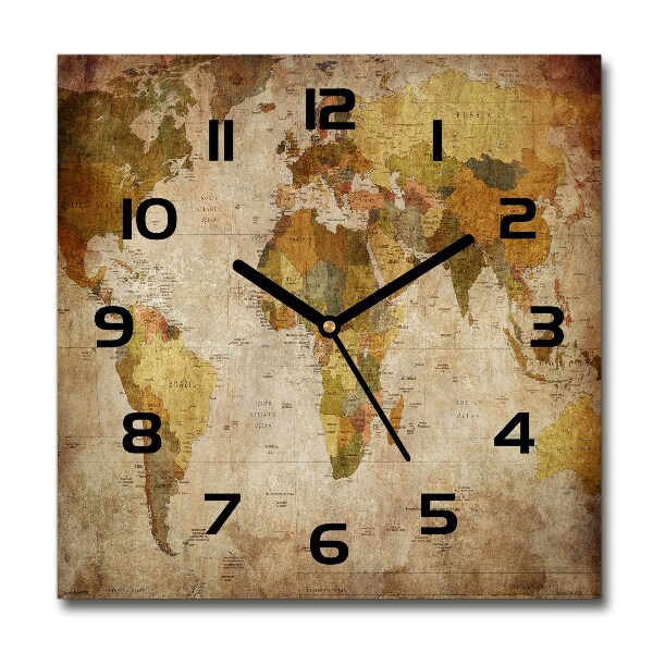 Vierkante glazen wandklok Politieke kaart