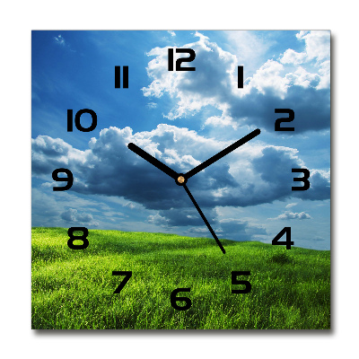 Vierkante glas klok Wolken boven het veld