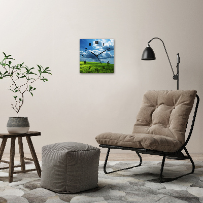 Vierkante glas klok Wolken boven het veld