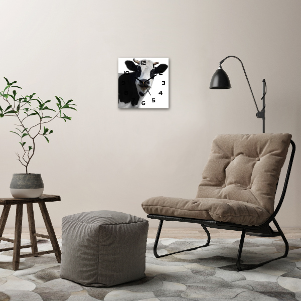 Vierkante glazen klok Gevlekte koe