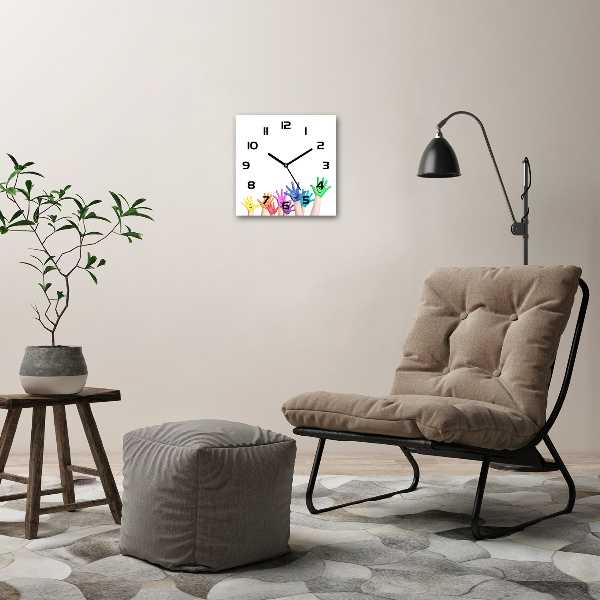 Vierkante glazen wandklok Geschilderde handen