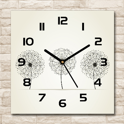 Vierkante glazen wandklok Paardenbloemen