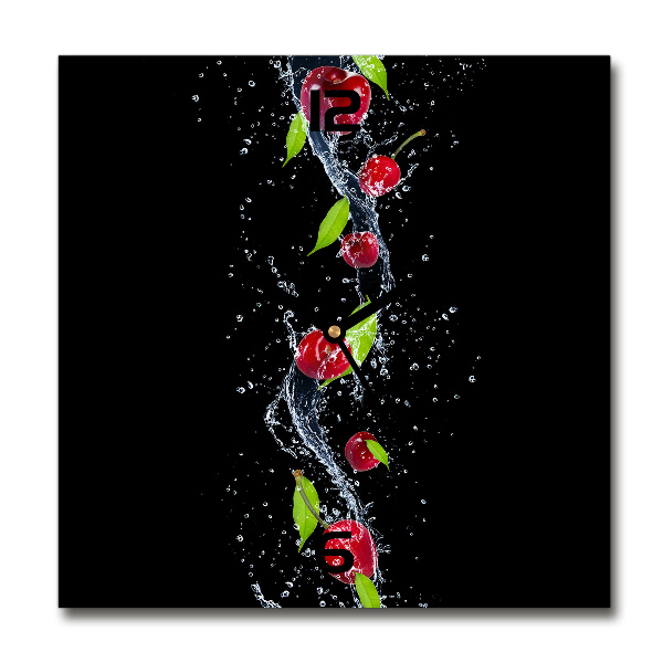 Vierkante glas klok Kersen