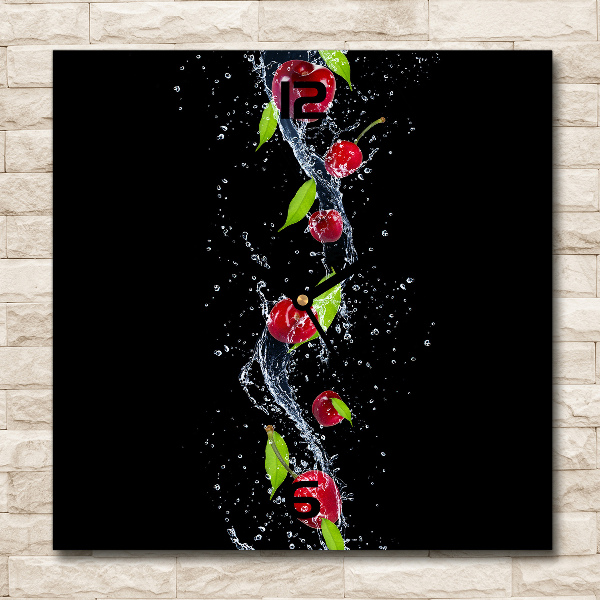 Vierkante glas klok Kersen