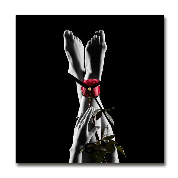 Vierkante glazen klok Roos en voeten