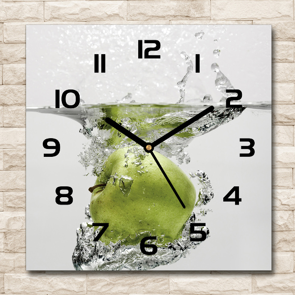 Zegar szklany kwadratowy Jabłko pod wodą