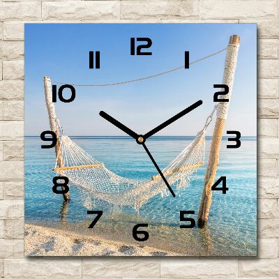Vierkante glas klok Hangmat aan zee