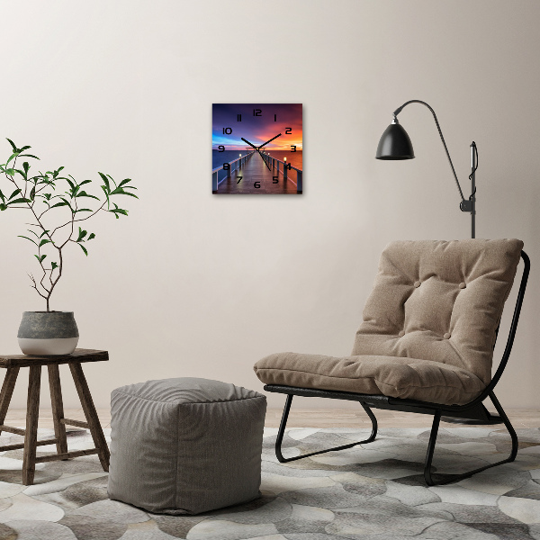 Vierkante glas klok Houten brug