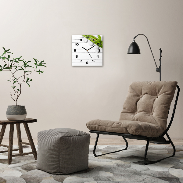 Vierkante glazen wandklok Bamboe