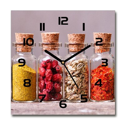 Vierkante glazen wandklok Kleurrijke kruiden