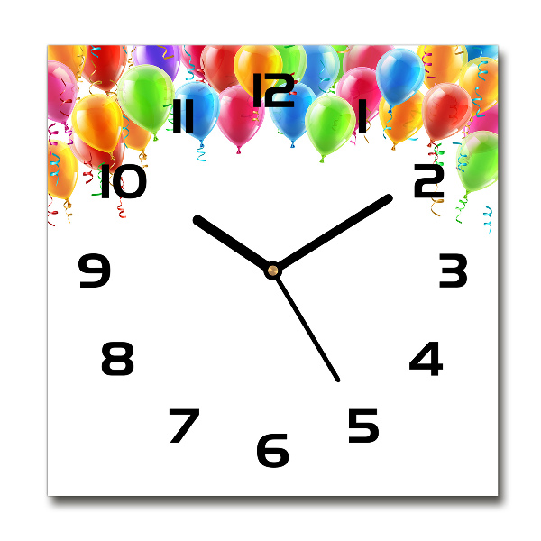 Vierkante glazen wandklok Kleurrijke ballonnen