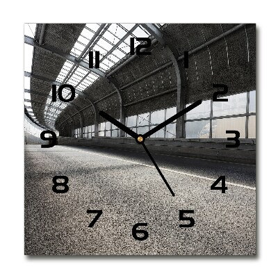 Vierkante glazen wandklok Weg in de tunnel