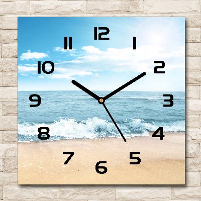 Vierkante glazen wandklok Strand