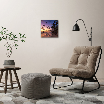 Vierkante glazen wandklok Zonsondergang op het strand