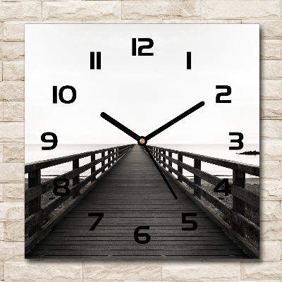 Vierkante glazen wandklok Houten steiger