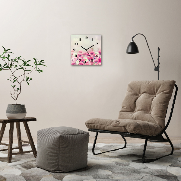 Vierkante glas klok Wilde rozenbloemen