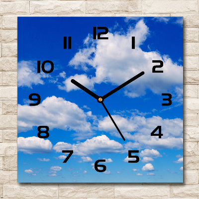 Vierkante glazen wandklok Wolken aan de hemel